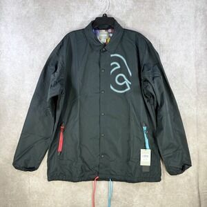 Asics Tiger NT Coaches Jacket Men 2XL Black Snap Down Zip Pockets Athleisure NWT